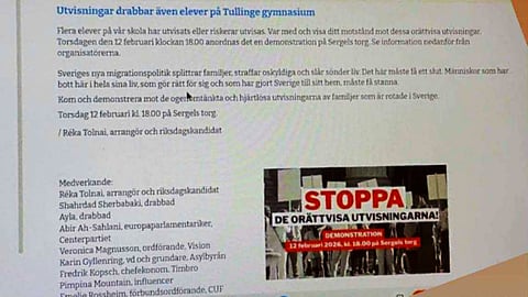 Eleverna på Tullinge gymnasium uppmanas demonstrera mot migrationspolitiken. 