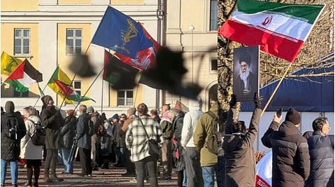 Palestinarörelsen demonstrerar i Göteborg med bilder av Khameini.