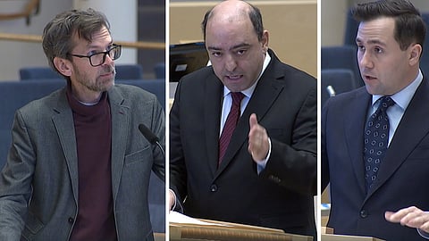 Jacob Risberg (MP), Nima Gholam Ali Pour (SD) och Benjamin Dousa (M)