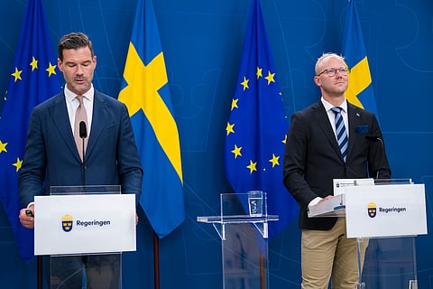 Migrationsminister Johan Forssell (M) och Sverigedemokraternas migrationspolitiske talesperson Ludvig Aspling.