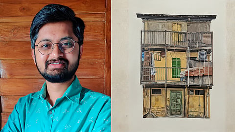 Artist Charudatt Pande and his Portrait