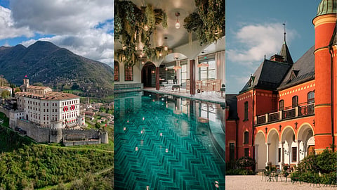 Aerial view of Hotel Castel Brando, Swimming pool and exterior of Lejondals Slott