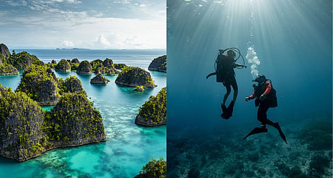 Raja Ampat aerial view and scuba diving 