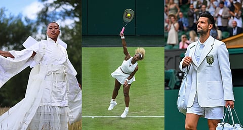 Wimbledon on-court outfits of Naomi Osaka, Serena Williams, and Novak Djokovic over the years.
