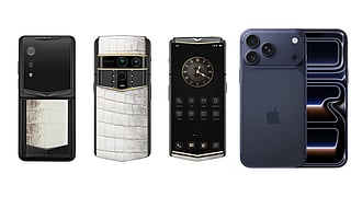 VERTU Quantum Flip, Agent Q Himalaya Alligator Gold & Diamond and Apple iPhone 17 Pro Max