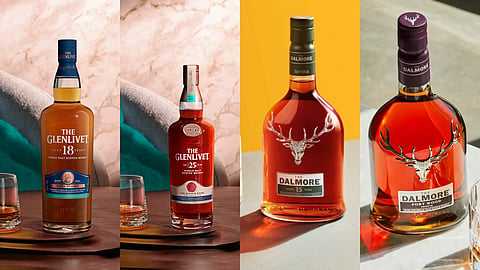 7 Glenlivet and Dalmore Single Malt Whisky Bottles