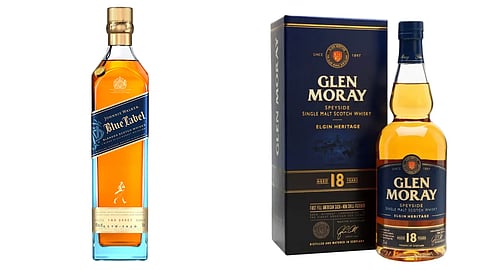 Johnnie Walker Blue Label whisky vs Glen Moray 18 Year Old whisky