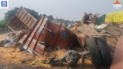 Scene of the horrific truck collision in Dhule where 70 goats and one driver lost their lives.