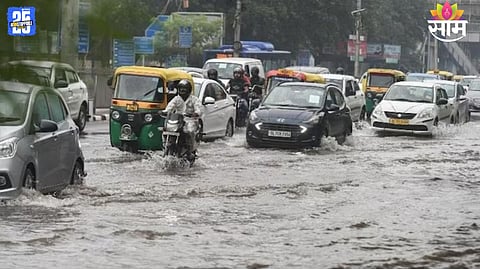 Dark clouds over Mumbai skyline as Maharashtra braces for unseasonal rain before monsoon withdrawal.