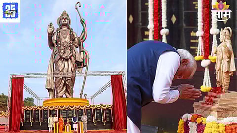 Prime Minister Narendra Modi unveiling the 77-foot bronze statue of Lord Ram at the historic Jeevottam Math in Goa.