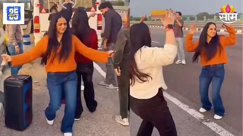 Woman Cop Violating Traffic Rules on Busy Highway