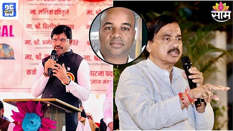 Shinde Sena MLA Mahendra Thorve addresses the media, alleging a political conspiracy behind the murder of Mangesh Kalokhe in Khopoli.