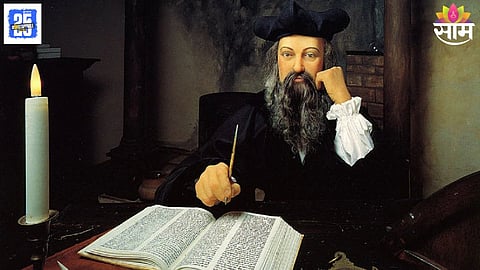 Illustration of Nostradamus’ 2026 prophecies: war, climate disasters, and a shocking lightning strike prediction.