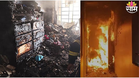 Firefighters battling a massive blaze on the 8th floor of a high-rise residential building in Bavdhan, Pune.