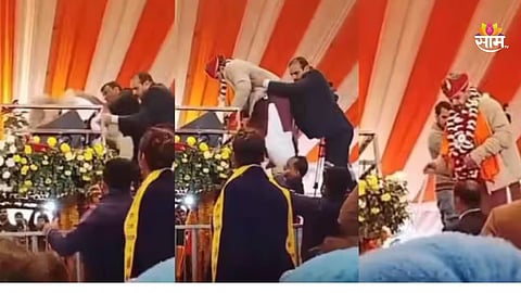 Brij Bhushan Sharan Singh falls on stage viral video