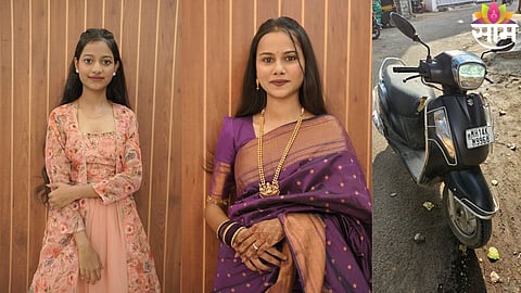 Police officials inspect the accident spot near Kalevadi petrol pump where two sisters lost their lives after a speeding truck hit their bike.