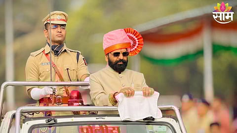 Shiv Sena (Shinde faction) minister Bharat Gogawale during Republic Day flag hoisting ceremony in Raigad.