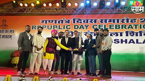 Maharashtra’s award-winning Ganeshotsav tableau showcased at Kartavya Path during the Republic Day Parade in New Delhi.