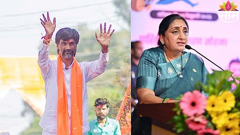 Maratha activist Manoj Jarange Patil reacts after Sunetra Pawar takes oath as Maharashtra’s first woman Deputy Chief Minister.