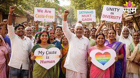 Villagers of Saundala celebrating their historic resolution to abolish caste identity and promote social equality