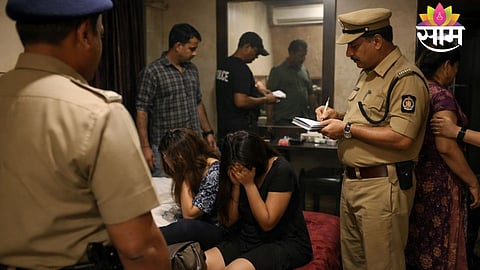Police officials during the raid at a hotel in Shirdi where an illegal sex racket was exposed.