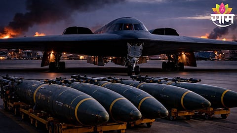 A U.S. B-2 Spirit stealth bomber capable of carrying GBU-57 bunker buster bombs amid rising tensions with Iran.