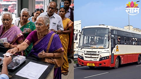 Women and senior citizens stand in queue at an MSRTC counter to apply for the newly mandatory NCMC Smart Card for concessional ST bus travel.