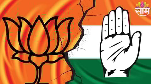 Rebel candidate Narayan Chaudhari celebrates after winning the Bhiwandi Mayor election with Congress support