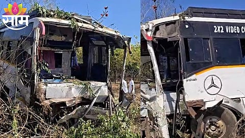 Private bus carrying a wedding party crashes near Karanja in Gondia district, leaving one person dead and several injured.