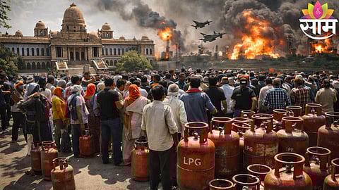 Citizens stand in long queues outside a gas agency in Nagpur to get domestic LPG cylinders amid fears of supply shortage.