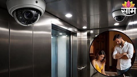 CCTV cameras installed inside a residential lift as Mumbai police investigate a privacy breach after a private video allegedly leaked from a housing society system.