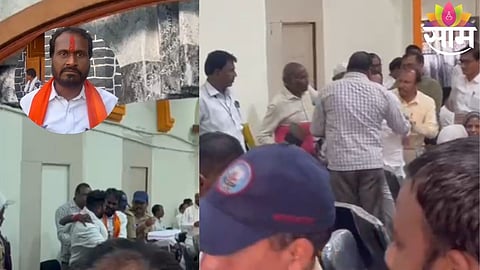 Heated clash between BJP and Shiv Sena leaders inside Akola Municipal Corporation triggers chaos and police intervention.