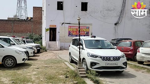 Police investigate the hotel room in Agra where a woman allegedly murdered her lover following an argument