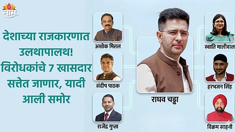 Raghav Chadha addresses media in Delhi, announcing exit from AAP along with six Rajya Sabha MPs ahead of BJP entry.