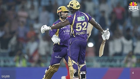 Rinku Singh celebrates after leading KKR to a thrilling Super Over victory against LSG in IPL 2026