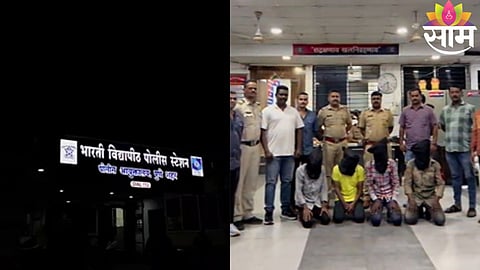 Police investigating the crime scene after a युवक was fatally attacked following a dispute during a wedding procession in Pune.