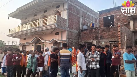 Police investigate the crime scene in Ballia after a man allegedly murdered his wife and mother-in-law and attacked family members.