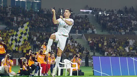 فرحة كريستيانو رونالدو بتسجيل هدف في مرمى الاتحاد