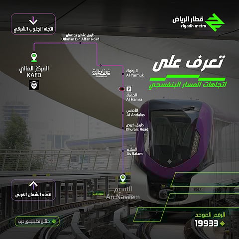 "النقل العام بالرياض" يُعرّف بوجهات المسار البنفسجي من محطة النسيم إلى المركز المالي