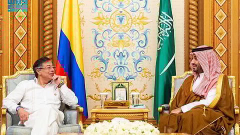 الأمير محمد بن سلمان خلال لقائه رئيس كولومبيا غوستافو بيترو أوريغو