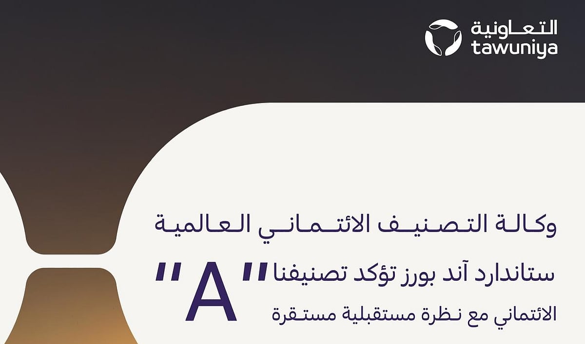 "ستاندرد آند بورز غلوبال" تثبت تصنيف "التعاونية" عند مستوى «A» مع نظرة مستقبلية مُستقرّة تعكس القوّة المالية والمكانة الريادية في السوق 