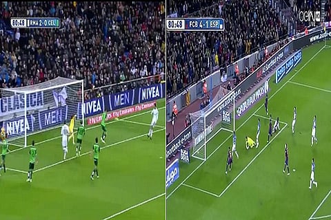 بالفيديو.. صدفة غريبة تجمع بين هاتريك "رونالدو" و"ميسي"