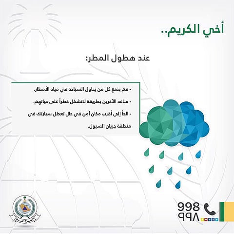 "الدفاع المدني" يحذر من عواصف وأمطار  بمعظم مناطق المملكة