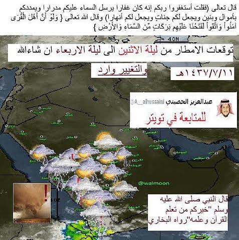الحصيني: حالة ممطرة تشمل عددًا من المناطق بدءًا من اليوم
