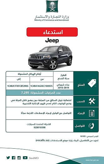 "التجارة" تستدعي 7299 سيارة "جيب جراند شيروكي".. تعرف على السبب
