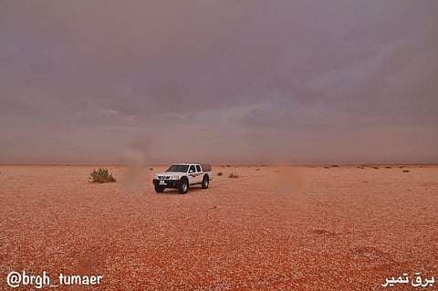 "البرغش" يلتقط صوراً لتساقط البرد شمال تمير بالرياض