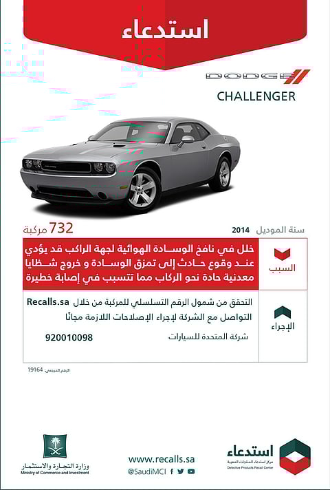 "التجارة" تستدعي 26 ألف سيارة "دودج".. خطر الشظايا المعدنية