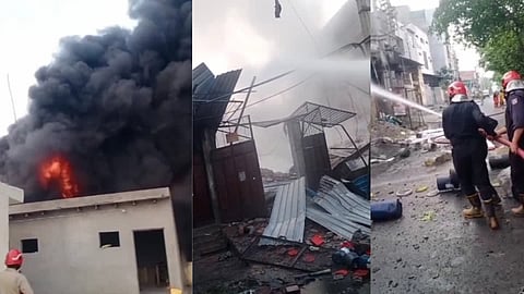 फैक्टरी में भीषण आग लगने से विस्फोट, इमारत ढही