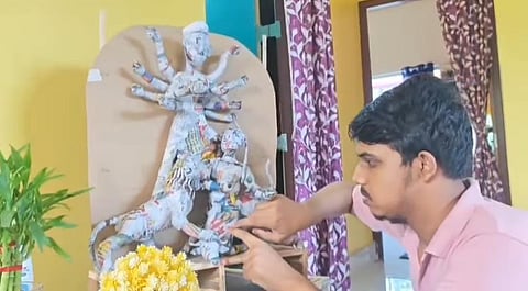 Student made Durga idol from paper