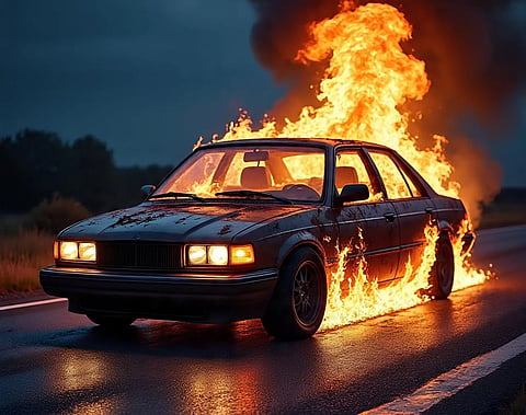 Horrific accident on Kalyani Expressway: Moving car catches fire, three injured!